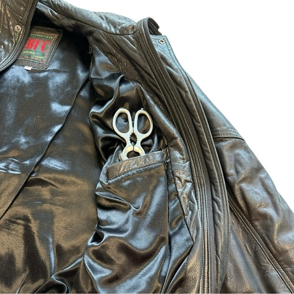 BFC Montreal Canada Vintage Leather Moto Jacket Zip Up Black Jacket - Size Small - Picture 5 of 16